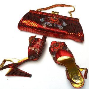 BURGUNDY BLING STILETTO S&B SET